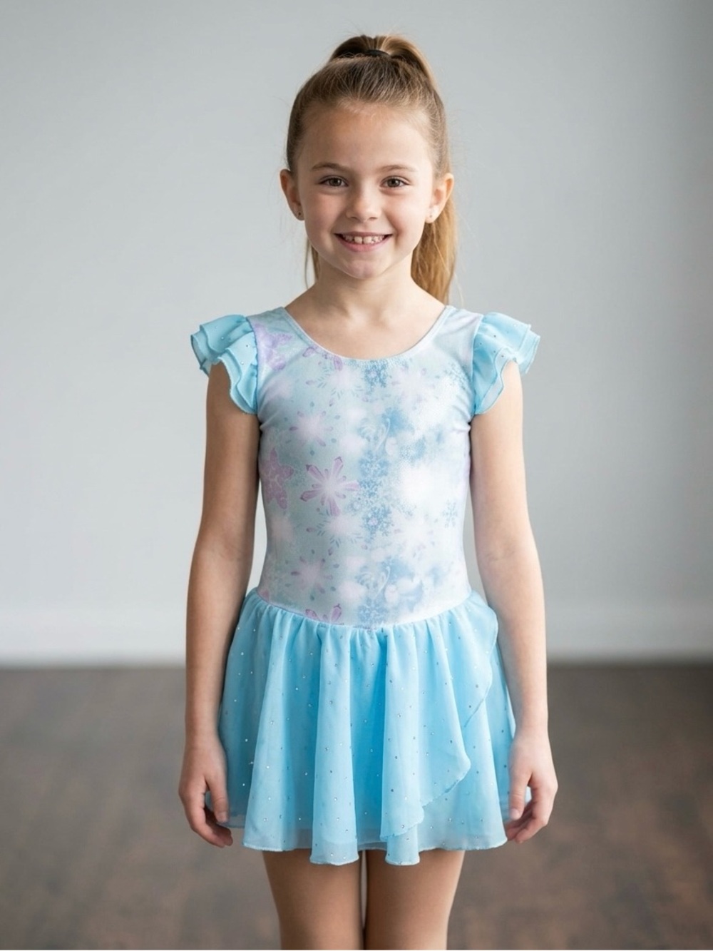Arshiner Girls' Sparkle Snowflake Leotard/Skating Dress - Light Blue